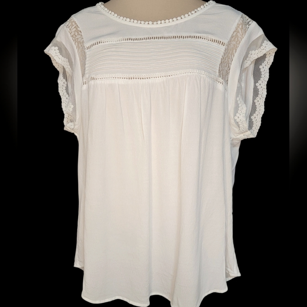 Daniel Rainn White Lace Trim Blouse Petite XL